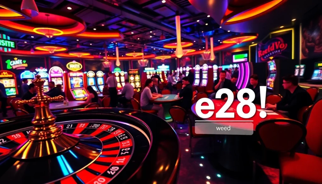 Experience thrilling gambling moments in vibrant casino settings featuring e28 betting slips amid active players and tables.