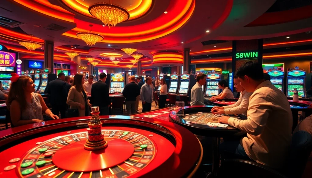 Experience the thrill of casino games at 58WIN, with dynamic gameplay around a roulette table, vibrant chips, and excited players.
