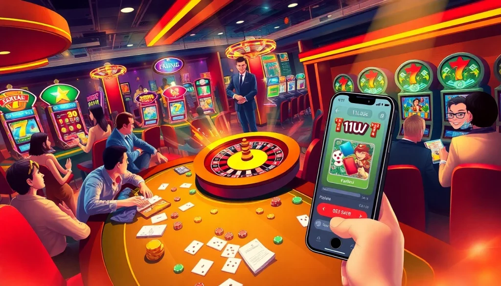 11UU gamblers enjoying an exciting poker game with vibrant chips and cards.