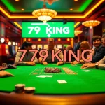 Experience intense poker action at 79KING casino with vibrant chips and eager players.