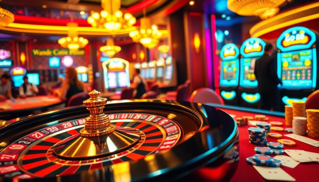 Go88 casino scene filled with a spinning roulette, vibrant players, and exciting poker chips.